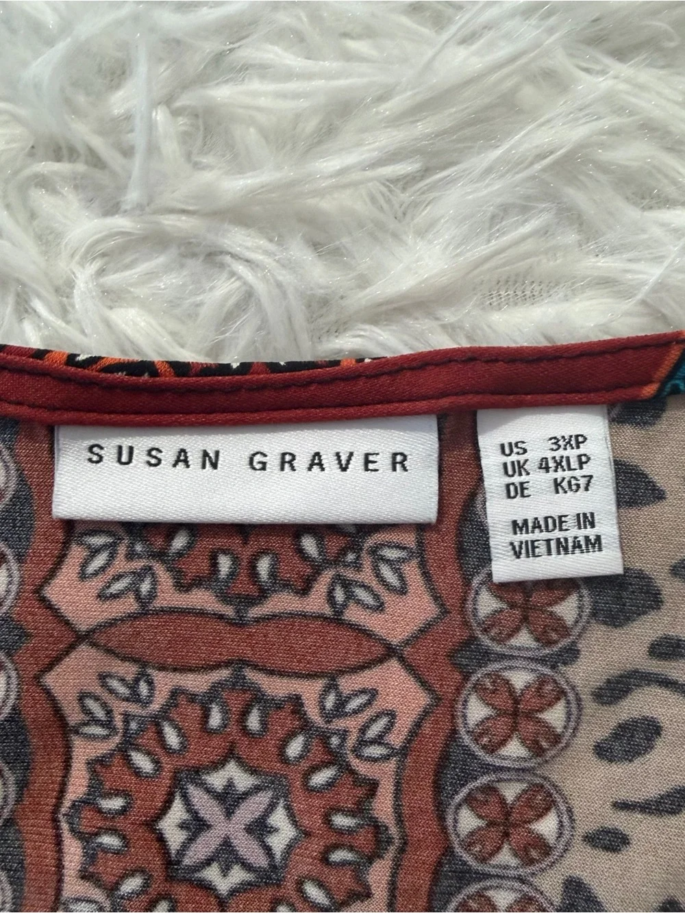Susan Graver Womens 3X Petite Tunic Top Mixed Media Animal Print Artsy Stretch